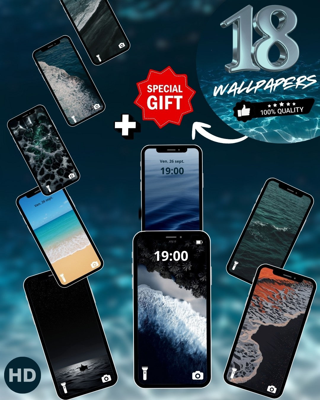 18 Ocean Wallpapers 🌅 + FREE 10 Random Wallpapers 🎁 | 4K Beach & Waves Pack